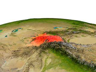 Image showing Tajikistan in red from orbit