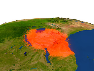 Image showing Tanzania in red from orbit