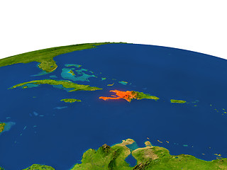 Image showing Haiti in red from orbit