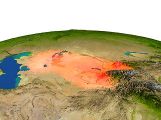 Image showing Uzbekistan in red from orbit