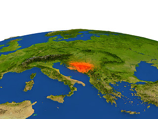 Image showing Bosnia in red from orbit