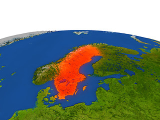 Image showing Sweden in red from orbit