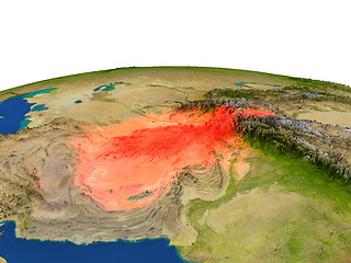 Image showing Afghanistan in red from orbit