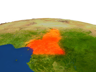 Image showing Cameroon in red from orbit