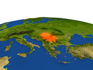 Image showing Serbia in red from orbit