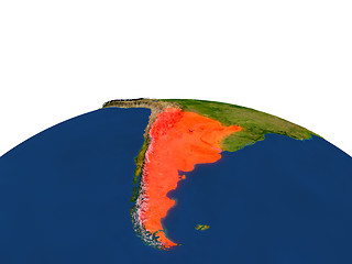 Image showing Argentina in red from orbit