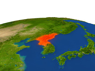 Image showing North Korea in red from orbit