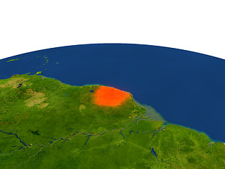Image showing French Guiana in red from orbit
