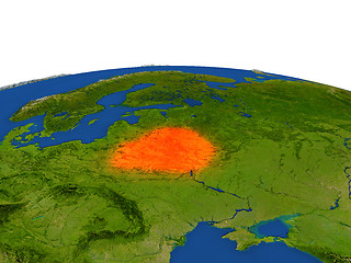 Image showing Belarus in red from orbit