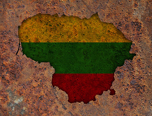 Image showing Map and flag of Lithuania on rusty metal