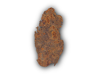 Image showing Map of Qatar on rusty metal