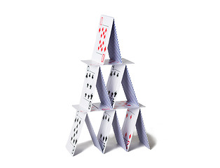 Image showing house of playing cards over white background