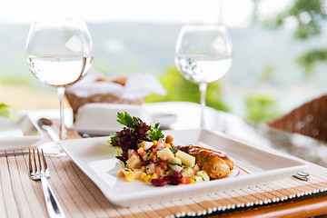 Image showing close up of food on plate at restaurant