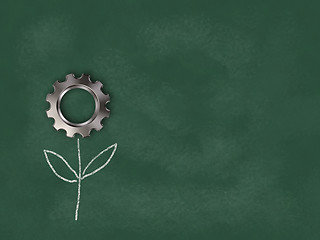 Image showing flower gear wheel on chalkboard - 3d rendering