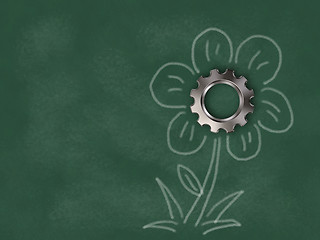 Image showing gear wheel on chalkboard with flower - 3d rendering