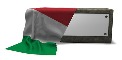 Image showing stone socket with blank sign and flag of italy - 3d rendering