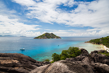 Image showing island and boats in indian ocean on seychelles