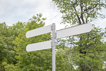 Image showing tree white metal road signs in the park