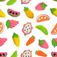 Image showing Seamless pattern of fruit and vegetable shaped gummy candy