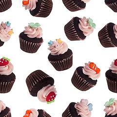 Image showing Seamless pattern of assorted mini cupcakes
