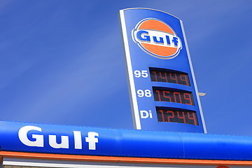 Image showing Gulf Service Station Sign with Fuel Prices