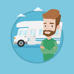 Image showing Man standing in front of motor home.