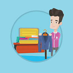 Image showing Young man packing his suitcase vector illustration