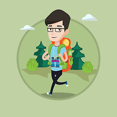 Image showing Man with backpack hiking vector illustration.