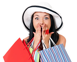 Image showing Shopping woman on white