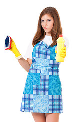 Image showing Housewife with cleaning supplies