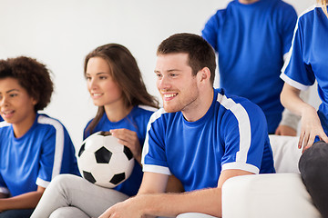 Image showing friends or football fans watching soccer at home