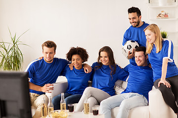 Image showing friends or football fans watching soccer at home