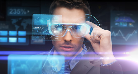 Image showing businessman in virtual reality or 3d glasses