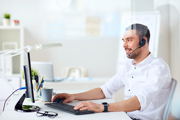 Image showing businessman with headset and computer at office