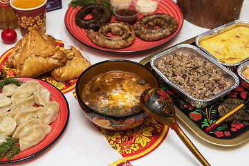 Image showing Russian table with food