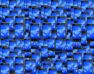 Image showing smart-phones with image of blue sky
