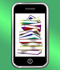 Image showing Mobile Phone With Books Shows Online Knowledge