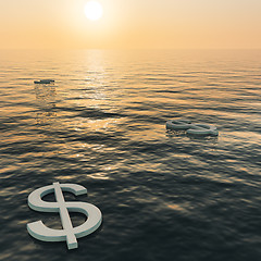 Image showing Dollars Floating To A Sunset Showing Money Wealth Or Earnings