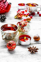 Image showing Christmas tea with berry cranberry