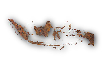 Image showing Map of Indonesia on rusty metal