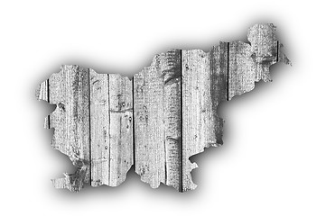 Image showing Map of Slovenia on weathered wood