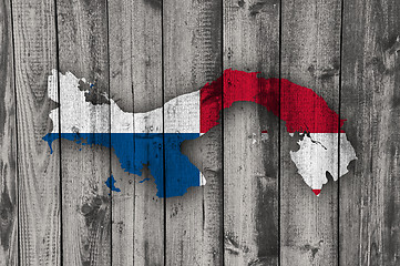 Image showing Map and flag of Panama on weathered wood