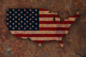 Image showing Map and flag of the USA on rusty metal