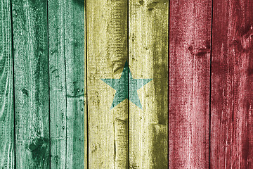 Image showing Flag of Senegal on weathered wood