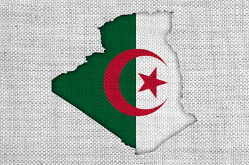 Image showing Map and flag of Algeria on old linen