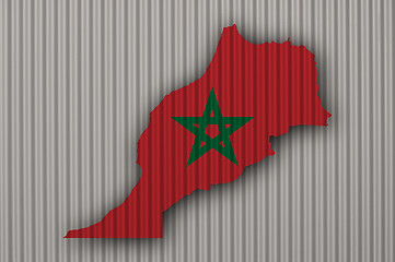 Image showing Map and flag of Morocco on corrugated iron