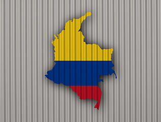 Image showing Map and flag of Colombia on corrugated iron