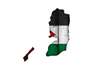 Image showing Map and flag of Palestine on weathered wood