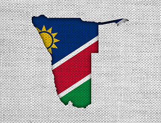 Image showing Map and flag of Namibia on old linen