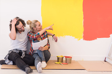 Image showing Happy young couple relaxing after painting